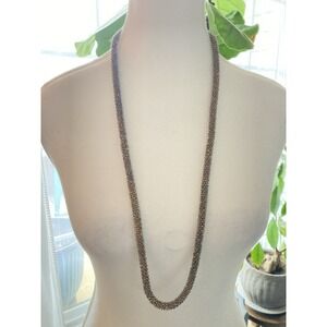 Long Metallic Seed Bead Rope Necklace Bronze Gold Tone Woven Layering